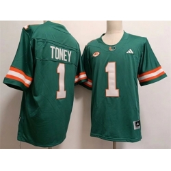 Men Miami Hurricanes  1 Malachi Toney Aqua Stitched Football Jersey