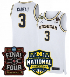 Men Michigan Wolverines 3 Elliot Cadeau White 2025 26 Final Four National Champions Patch Stitched Basketball Jersey Men Michigan Wolverines 3 Elliot Cadeau White 2025 26 Final Four National Champions Patch Stitched Basketball Jersey