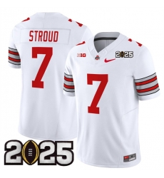 Men's Ohio State Buckeyes #7 C.J. Stroud White 2025 CFP Final Patch F.U.S.E. Vapor Limited Stitched Football Jersey