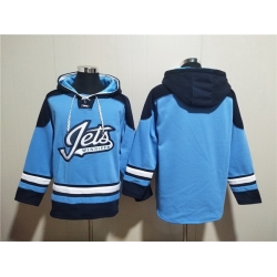 Men Winnipeg Jets Blank Blue Lace Up Pullover Hoodie