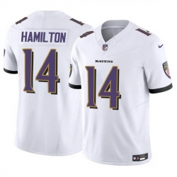 Men Baltimore Ravens 14 Kyle Hamilton White 2025 F U S E Vapor Stitched Jersey Men Baltimore Ravens 14 Kyle Hamilton White 2025 F U S E Vapor Stitched Jersey
