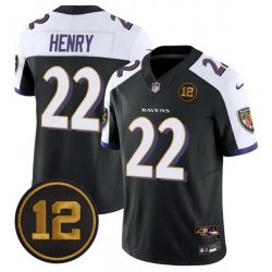 Men Baltimore Ravens 22 Derrick Henry Black Alternate 2025 F U S E  Jacoby Jones Patch Vapor Limited Football Jersey Men Baltimore Ravens 22 Derrick Henry Black Alternate 2025 F U S E  Jacoby Jones Patch Vapor Limited Football Jersey