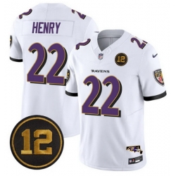 Men Baltimore Ravens 22 Derrick Henry White 2025 F U S E  Jacoby Jones Patch Vapor Limited Football Jersey Men Baltimore Ravens 22 Derrick Henry White 2025 F U S E  Jacoby Jones Patch Vapor Limited Football Jersey