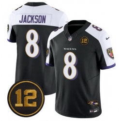 Men Baltimore Ravens 8 Lamar Jackson Black Alternate 2025 F U S E  Jacoby Jones Patch Vapor Limited Football Jersey Men Baltimore Ravens 8 Lamar Jackson Black Alternate 2025 F U S E  Jacoby Jones Patch Vapor Limited Football Jersey
