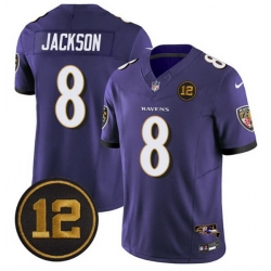 Men Baltimore Ravens 8 Lamar Jackson Purple 2025 F U S E  Jacoby Jones Patch Vapor Limited Football Jersey Men Baltimore Ravens 8 Lamar Jackson Purple 2025 F U S E  Jacoby Jones Patch Vapor Limited Football Jersey