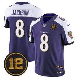 Men Baltimore Ravens 8 Lamar Jackson Purple Alternate 2025 F U S E  Jacoby Jones Patch Vapor Limited Football Jersey Men Baltimore Ravens 8 Lamar Jackson Purple Alternate 2025 F U S E  Jacoby Jones Patch Vapor Limited Football Jersey