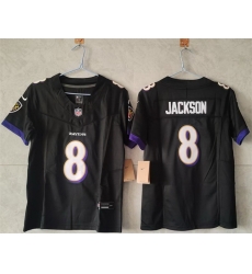 Women Baltimore Ravens 8 Lamar Jackson Black Vapor Football Jersey 