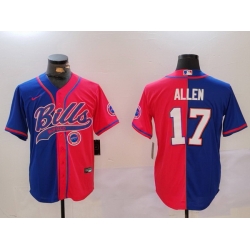 Men Buffalo Bills 17 Josh Allen Red Blue Team Cool Base Stitched Baseball Jersey 2 Men Buffalo Bills 17 Josh Allen Red Blue Team Cool Base Stitched Baseball Jersey 2