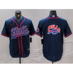 Men Buffalo Bills Navy Team Big Logo With Patch Cool Base Stitched Baseball Jersey Men Buffalo Bills Navy Team Big Logo With Patch Cool Base Stitched Baseball Jersey
