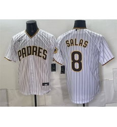 Men San Diego Padres 8 Ethan Salas White Cool Base Stitched Baseball Jersey Men San Diego Padres 8 Ethan Salas White Cool Base Stitched Baseball Jersey