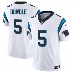 Men Carolina Panthers 5 Rico Dowdle White 2024 F U S E  Vapor Limited Stitched Football Jersey Men Carolina Panthers 5 Rico Dowdle White 2024 F U S E  Vapor Limited Stitched Football Jersey
