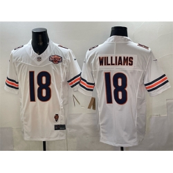 Men Chicago Bears 18 Caleb Williams White F U S E  2025 NFC North Division Champions  26 Illinois Patch Stitched Football Jersey