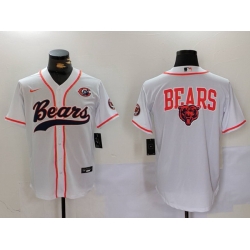 Men Chicago Bears White Team Big Logo With Patch Cool Base Stitched Baseball Jersey 1