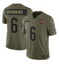 Men Cincinnati Bengals 6 Jake Browning Olive 2025 F U S E  Salute to Service Limited Stitched Football Jersey Men Cincinnati Bengals 6 Jake Browning Olive 2025 F U S E  Salute to Service Limited Stitched Football Jersey
