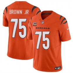 Men Cincinnati Bengals 75 Orlando Brown Jr Orange 2025 F U S E  With 2 Star C Patch Vapor Untouchable Limited Stitched Football Jersey Men Cincinnati Bengals 75 Orlando Brown Jr Orange 2025 F U S E  With 2 Star C Patch Vapor Untouchable Limited Stitched Football Jersey