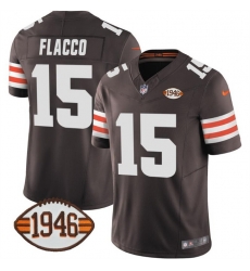 Men Cleveland Browns 15 Joe Flacco Brown 2025 F U S E  With 1946 75th Anniversary Patch Vapor Limited Stitched Football Jersey Men Cleveland Browns 15 Joe Flacco Brown 2025 F U S E  With 1946 75th Anniversary Patch Vapor Limited Stitched Football Jersey