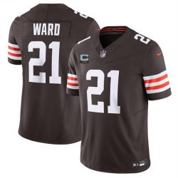 Men Cleveland Browns 21 Denzel Ward Brown 2025 F U S E  With 2 Star C Patch Vapor Limited Stitched Football Jersey Men Cleveland Browns 21 Denzel Ward Brown 2025 F U S E  With 2 Star C Patch Vapor Limited Stitched Football Jersey