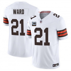 Men Cleveland Browns 21 Denzel Ward White 2025 F U S E  With 2 Star C Patch Vapor Limited Stitched Football Jersey Men Cleveland Browns 21 Denzel Ward White 2025 F U S E  With 2 Star C Patch Vapor Limited Stitched Football Jersey