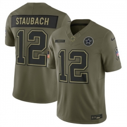 Men Dallas Cowboys 12 Roger Staubach Olive 2025 Salute to Service Limited Stitched Football Jersey Men Dallas Cowboys 12 Roger Staubach Olive 2025 Salute to Service Limited Stitched Football Jersey