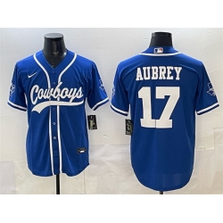 Men Dallas Cowboys 17 Brandon Aubrey Blue Cool Base Stitched Baseball Jersey Men Dallas Cowboys 17 Brandon Aubrey Blue Cool Base Stitched Baseball Jersey
