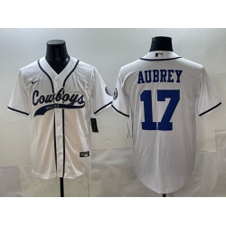 Men Dallas Cowboys 17 Brandon Aubrey White Cool Base Stitched Baseball Jersey Men Dallas Cowboys 17 Brandon Aubrey White Cool Base Stitched Baseball Jersey