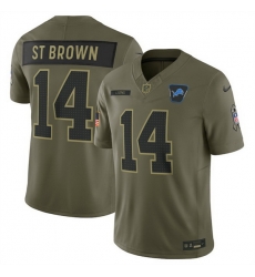 Men Detroit Lions 14 Amon Ra St  Brown Olive 2025 Salute to Service Limited Stitched Football Jersey Men Detroit Lions 14 Amon Ra St  Brown Olive 2025 Salute to Service Limited Stitched Football Jersey