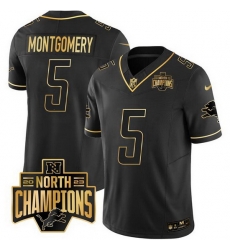 Men Detroit Lions 5 David Montgomery Black Gold F U S E  2023 NFC North Division Champions Patch Vapor Limited Stitched Football Jersey Men Detroit Lions 5 David Montgomery Black Gold F U S E  2023 NFC North Division Champions Patch Vapor Limited Stitched Football Jersey