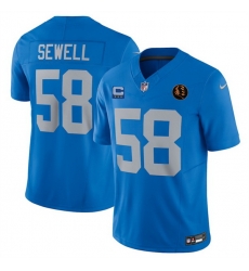 Men Detroit Lions 58 Penei Sewell Blue 2025 F U S E  With 3  Star C Patch And John Madden Patch Vapor Limited Stitched Jersey