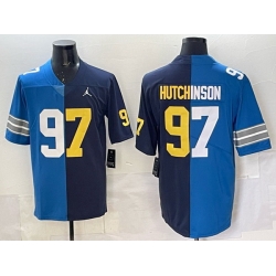 Men Detroit Lions X Wolverines 97 Aidan Hutchinson Blue Navy Split Vapor Limited Stitched Jersey Men Detroit Lions X Wolverines 97 Aidan Hutchinson Blue Navy Split Vapor Limited Stitched Jersey