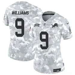 Women Detroit Lions 9 Jameson Williams 2024 F U S E Arctic Camo Salute To Service Limited Stitched Jersey