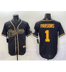 Men Green Bay Packers 1 Micah Parsons Black Gold Cool Base Stitched Baseball Jersey Men Green Bay Packers 1 Micah Parsons Black Gold Cool Base Stitched Baseball Jersey