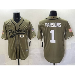 Men Green Bay Packers 1 Micah Parsons Olive Salute to Service Cool Base Stitched Baseball Jersey Men Green Bay Packers 1 Micah Parsons Olive Salute to Service Cool Base Stitched Baseball Jersey