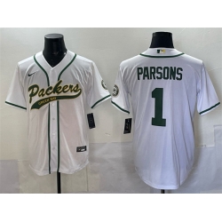 Men Green Bay Packers 1 Micah Parsons White Cool Base Stitched Baseball Jersey Men Green Bay Packers 1 Micah Parsons White Cool Base Stitched Baseball Jersey