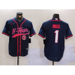 Men Houston Texans 1 Stefon Diggs Navy With Patch Cool Base Stitched Baseball Jersey 1