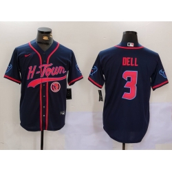 Men Houston Texans 3 Tank Dell Navy With Patch Cool Base Stitched Baseball Jersey 2