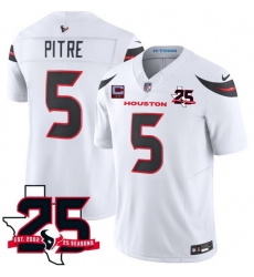 Men Houston Texans 5 Jalen Pitre White 2026 With 25th Anniversary Patch And 2 Star C Patch F U S E Vapor Limited Stitched Football Jersey Men Houston Texans 5 Jalen Pitre White 2026 With 25th Anniversary Patch And 2 Star C Patch F U S E Vapor Limited Stitched Football Jersey