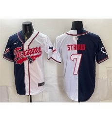 Men Houston Texans 7 C J Stroud Navy White Split With Patch Cool Base Stitched Baseball Jersey Men Houston Texans 7 C J Stroud Navy White Split With Patch Cool Base Stitched Baseball Jersey