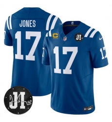 Men Indianapolis Colts 17 Daniel Jones Blue 2025 F U S E  With 4 Star C Patch And Jim Irsay Patch Vapor Limited Stitched Football Jersey Men Indianapolis Colts 17 Daniel Jones Blue 2025 F U S E  With 4 Star C Patch And Jim Irsay Patch Vapor Limited Stitched Football Jersey