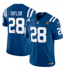 Men Indianapolis Colts 28 Jonathan Taylor Blue 2023 F U S E  With John Madden Patch Vapor Limited Stitched Football Jersey