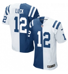 Men Nike Indianapolis Colts 12 Andrew Luck Elite Royal BlueWhite Split Fashion NFL Jersey