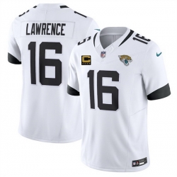 Men Jacksonville Jaguars 16 Trevor Lawrence White 2025 F U S E  With 4 Star C Patch Vapor Limited Stitched Football Jersey Men Jacksonville Jaguars 16 Trevor Lawrence White 2025 F U S E  With 4 Star C Patch Vapor Limited Stitched Football Jersey