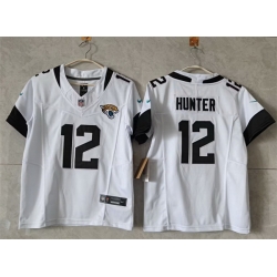 Women Jacksonville Jaguars 12 Travis Hunter White 2024 F U S E Vapor Limited Stitched Football Jersey  Women Jacksonville Jaguars 12 Travis Hunter White 2024 F U S E Vapor Limited Stitched Football Jersey