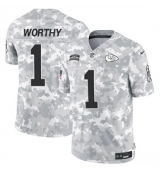 Men Kansas City Chiefs 1 Xavier Worthy 2024 F U S E Arctic Camo Salute To Service Limited Stitched Football Jersey