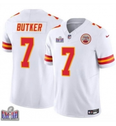 Men Kansas City Chiefs 7 Harrison Butker White F U S E  Super Bowl LVIII Patch Vapor Untouchable Limited Stitched Football Jersey