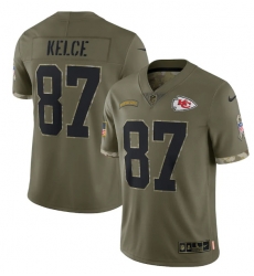 Men Kansas City Chiefs 87 Travis Kelce Olive 2022 Salute To Service Limited Stitched Jersey