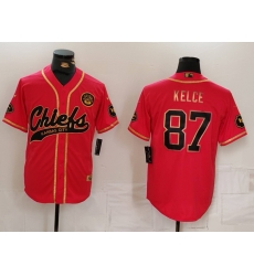 Men Kansas City Chiefs 87 Travis Kelce Red Gold Cool Base Stitched Baseball Jersey