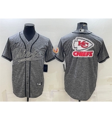 Men Kansas City Chiefs Grey Team Big Logo With Patch Cool Base Stitched Baseball Jersey