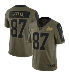 Men's Kansas City Chiefs Travis Kelce Nike Olive 2021 Salute To Service Limited Player Jersey