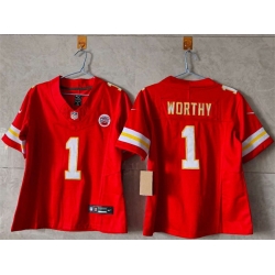 Women Kansas City Chiefs 1 Xavier Worthy Red 2023 F U S E  Vapor Untouchable Limited Stitched Jersey  Women Kansas City Chiefs 1 Xavier Worthy Red 2023 F U S E  Vapor Untouchable Limited Stitched Jersey