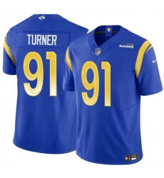 Men Los Angeles Rams 91 Kobie Turner Blue 2025 F U S E  Vapor Untouchable Stitched Football Jersey Men Los Angeles Rams 91 Kobie Turner Blue 2025 F U S E  Vapor Untouchable Stitched Football Jersey